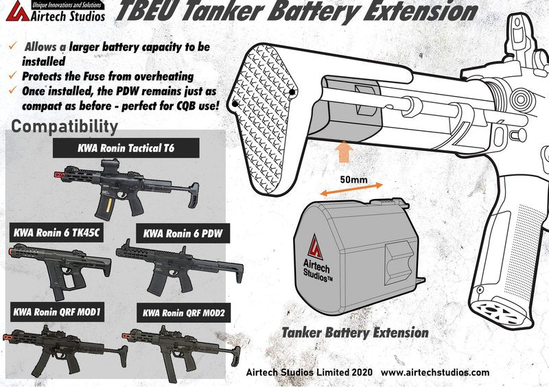 Airtech Studios KWA Ronin TK.45C PDW, T6 Tactical & QRF MOD Series - TBEU Tanker Battery Extension
