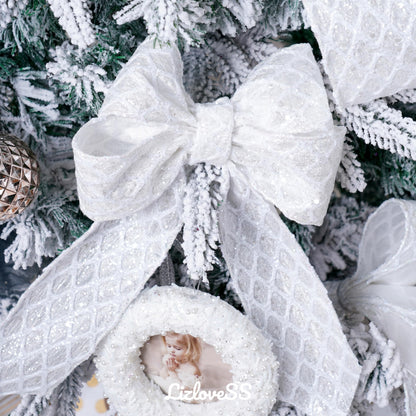 LIZLOVESS White Christmas Ribbon 2.5" Glitter Mesh Wired Ribbon for Christmas Tree White Diamond Honeycomb Ribbon for Gift Wrapping, Crafts, Wreath Supplies, Garland, Tree Topper Bows - 10 Yards