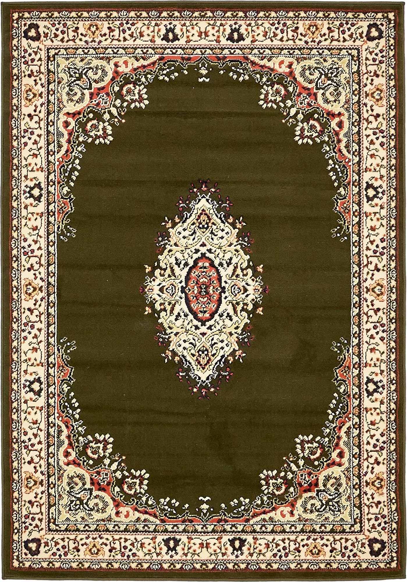 Unique Loom Reza Collection Traditional Persian Style Area Rug, 4 x 6 ft, Olive/Ivory