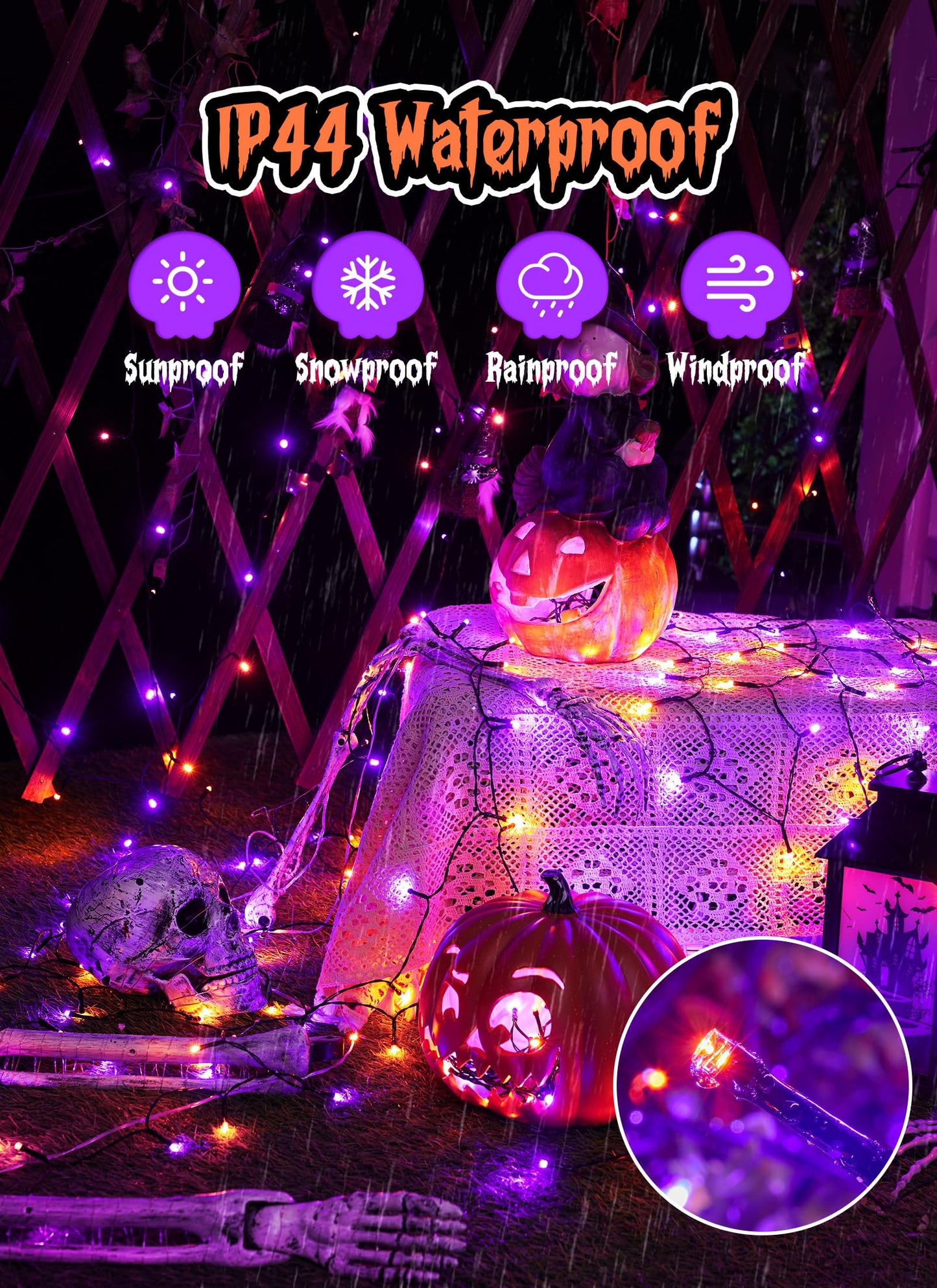 Minetom Solar Halloween Lights Outdoor, 40FT 100 LED Halloween String Lights with 8 Modes, Halloween Decoration Outdoor, Waterproof Solar String Lights for Outside Tree Yard Party, Orange & Purple
