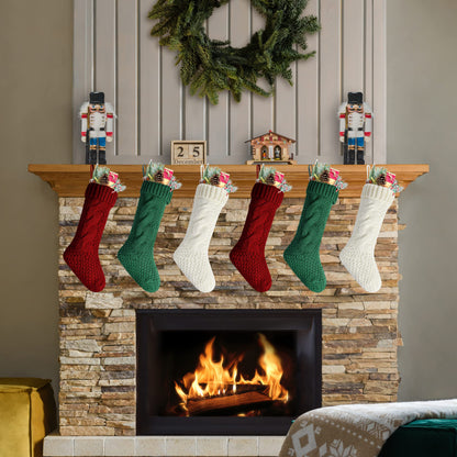 Kunyida 18" Unique Burgundy and Ivory and Green Knitted Christmas Stockings,6 Pack