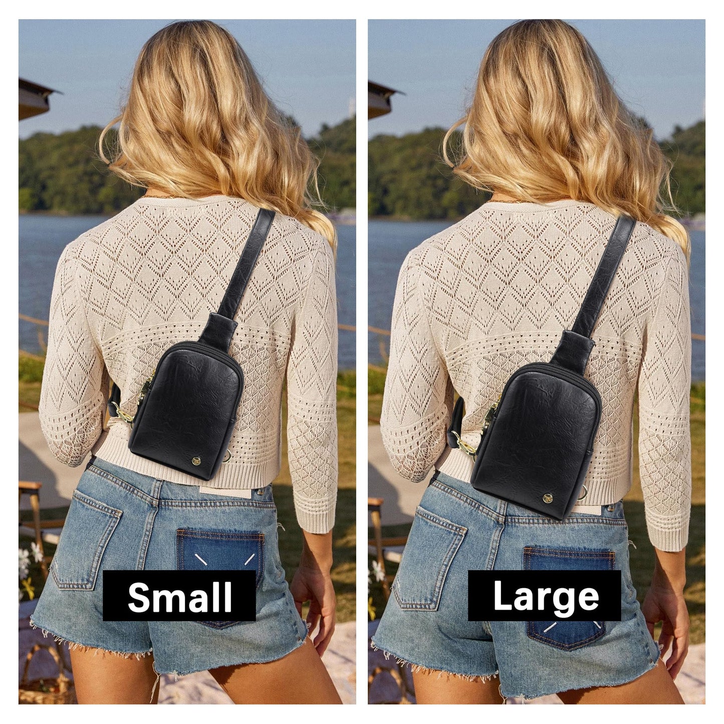 INICAT Sling Bag for Women Touchscreen Small Crossbody Cell Phone Purse Fanny Pack（White Brown Anti Theft Small)