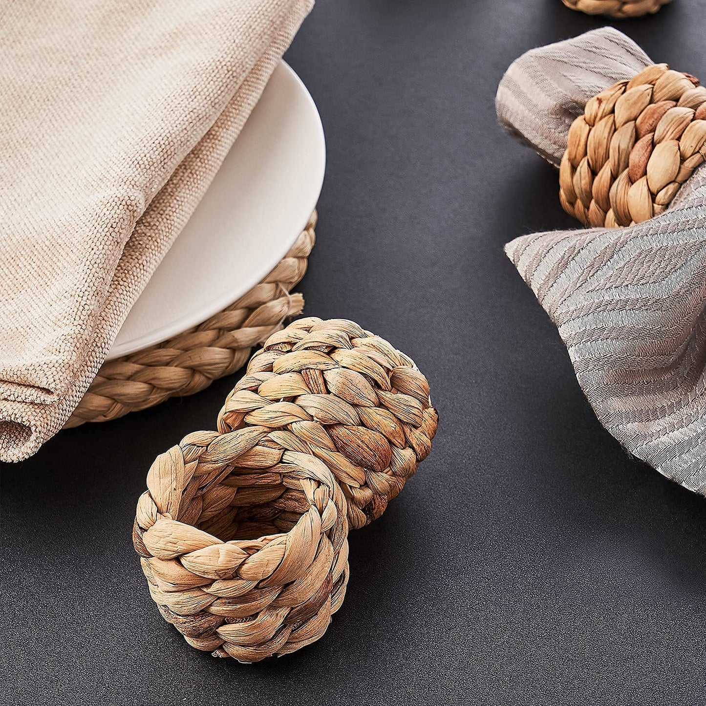 BEIBANG 6pcs Farmhouse Napkin Rings Holder by Handmade, Rustic Woven Napkin Rings Holder, Fall Woven Napkins Rings for Thanksgiving, Christmas, New Year Eve, Easter