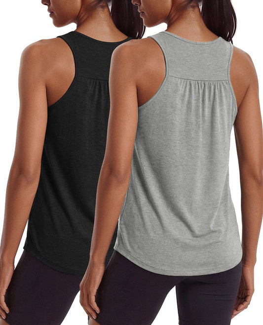 PINSPARK Womens Workout Tops Sleeveless Racerback Tank Top Lightweight Athletic Yoga Shirts Quick Dry Flowy Running Summer Tank,Black/Light Grey XL