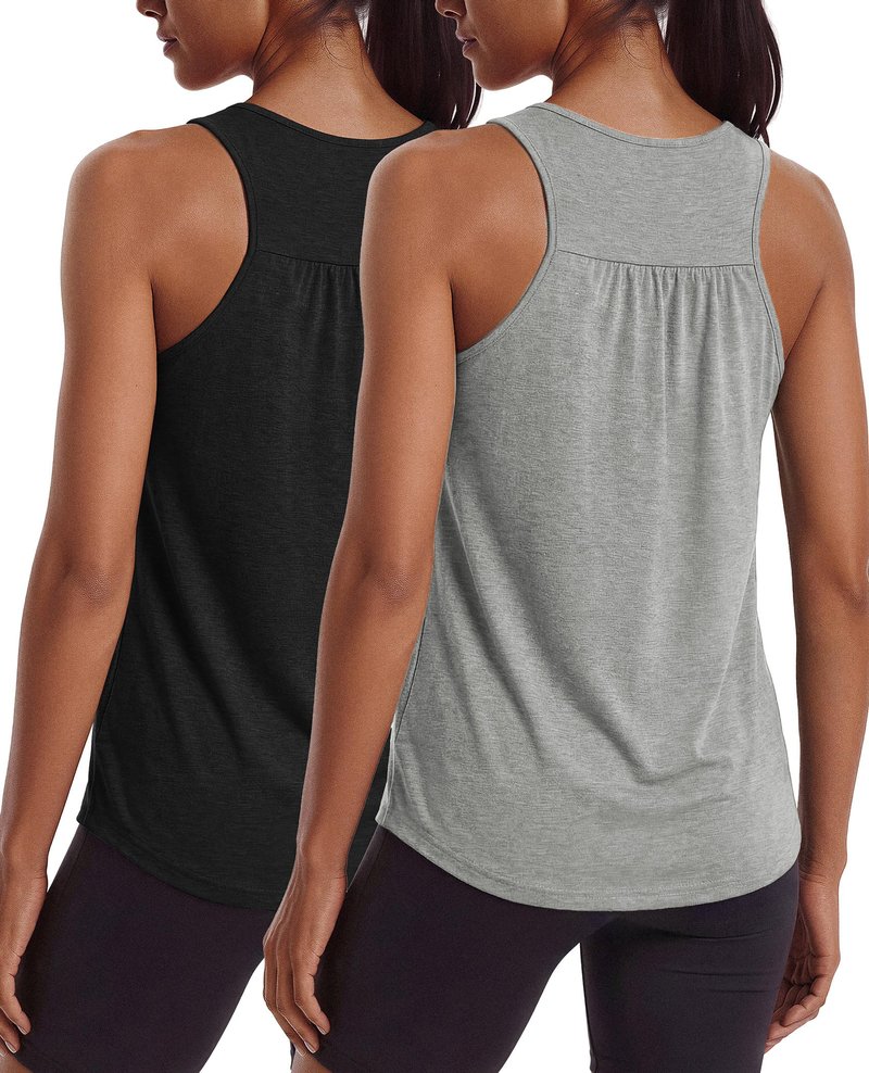 PINSPARK Womens Workout Tops Sleeveless Racerback Tank Top Lightweight Athletic Yoga Shirts Quick Dry Flowy Running Summer Tank,Black/Light Grey M