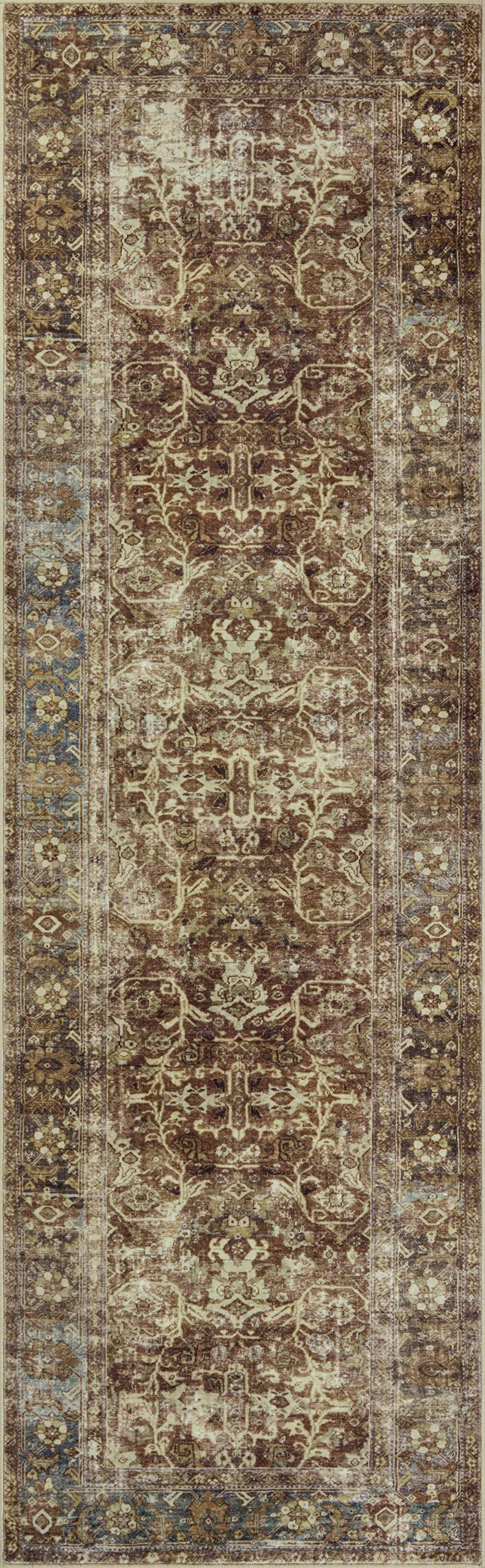 Loloi Magnolia Home by Joanna Gaines Sinclair Collection SIN-01 Rust/Lagoon 7'-6" x 9'-6", .25" Pile Height, Machine Washable, Area Rug