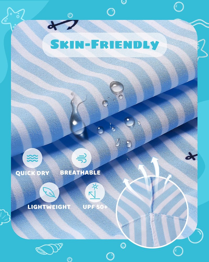 maamgic Boys Swim Trunks with Compression Liner Toddler Stretch Swim Shorts Quick Dry Swimming Trunks Boxer Brief 2 in 1 Beach Shorts White Blue Striped 7