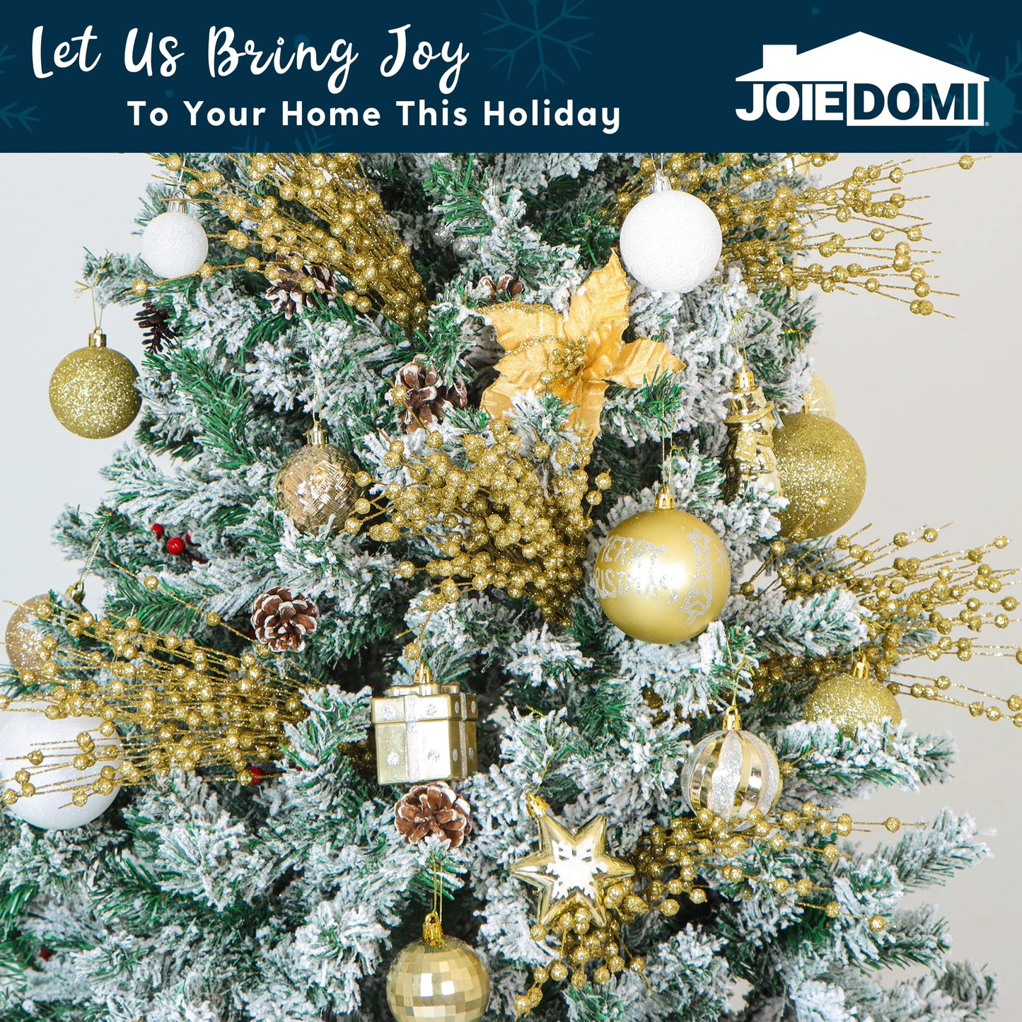 Joiedomi 24 Pcs Christmas Tree Berry Stem (Gold), Decorative Bead Sticks, Glittery Twigs, Picks, Branches for Christmas Tree, Small Vase, Holiday, Wedding, Party (17 Inches, Gold)
