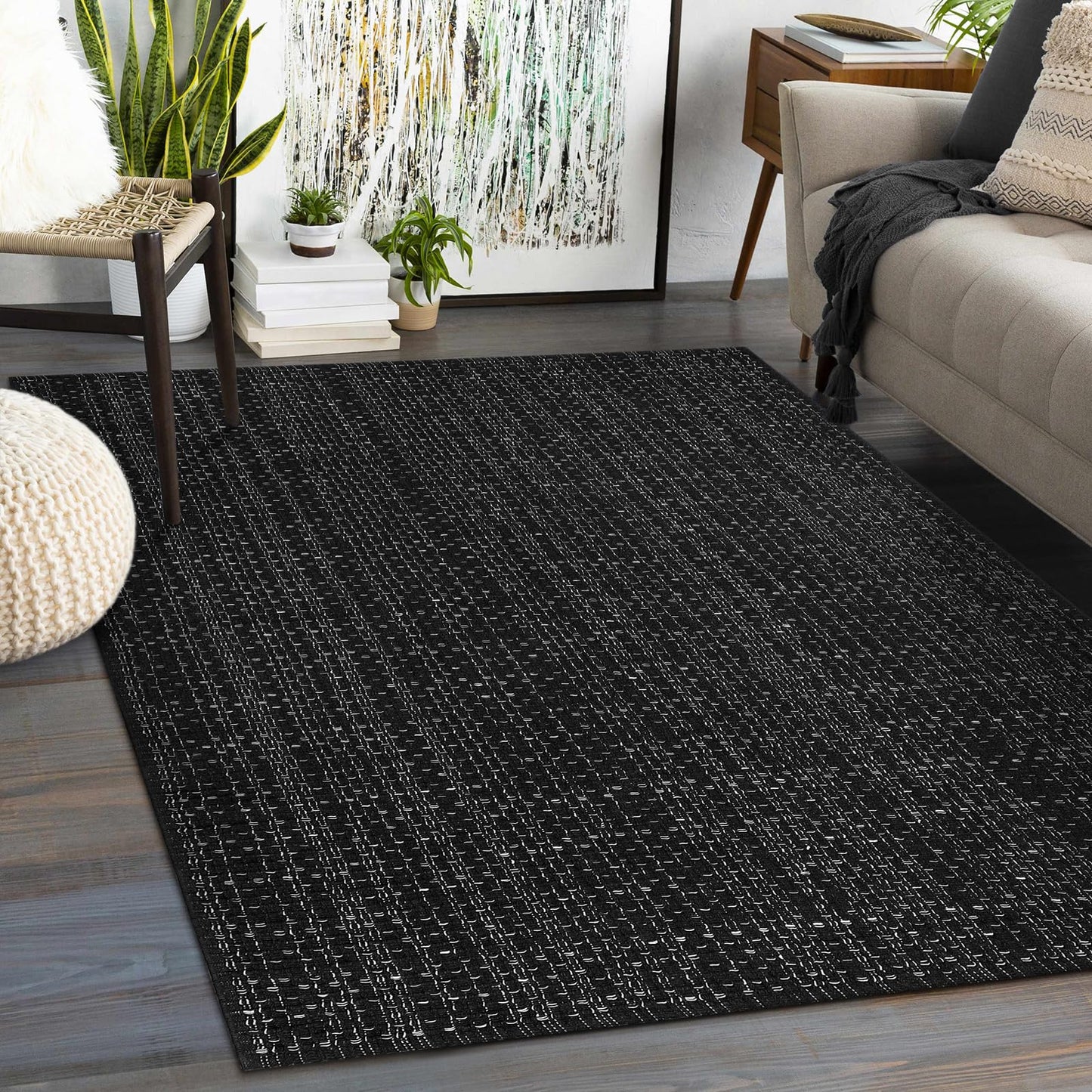 Seavish 4X6 Area Rug, Washable Kitchen Rug, Black and White Striped Outdoor Rug, Modern Cotton Woven Rugs, Farmhouse Decor Reversible Laundry Room Mat Small Accent Throw Rugs Front Porch Patio Mat