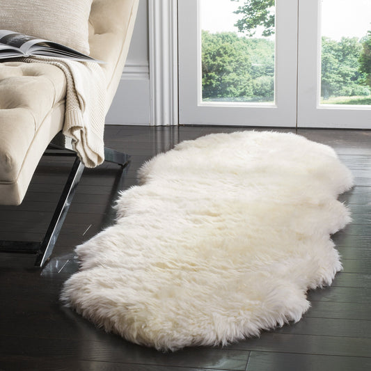 SAFAVIEH Sheep Skin Collection Runner Rug - 2' x 8', Natural & White, Handmade Rustic Glam Genuine Pelt, 3.4-inch Thick Ideal for High Traffic Areas in Living Room, Bedroom (SHS211A)