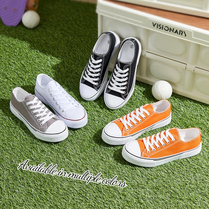 Adokoo Canvas Tennis Shoes for Women Low Top Casual White Black Sneakers for Women Lace Up Fashion Comfortable Walking Shoes (Orange,7)