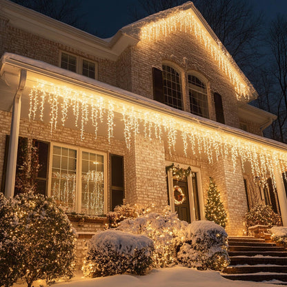 Dazzle Bright Christmas Icicle Lights, 88.5 FT 1080 LED 8 Modes Curtain Fairy Lights with 180 Drops, Xmas String Lights for Outdoor Holiday Wedding Party Decorations (Warm White)