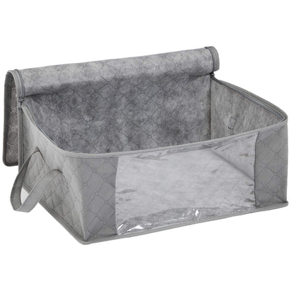Amazon Basics Foldable Large Zipper Storage Bag Organizer Cubes with Clear Window & Handles, 3-Pack, Gray