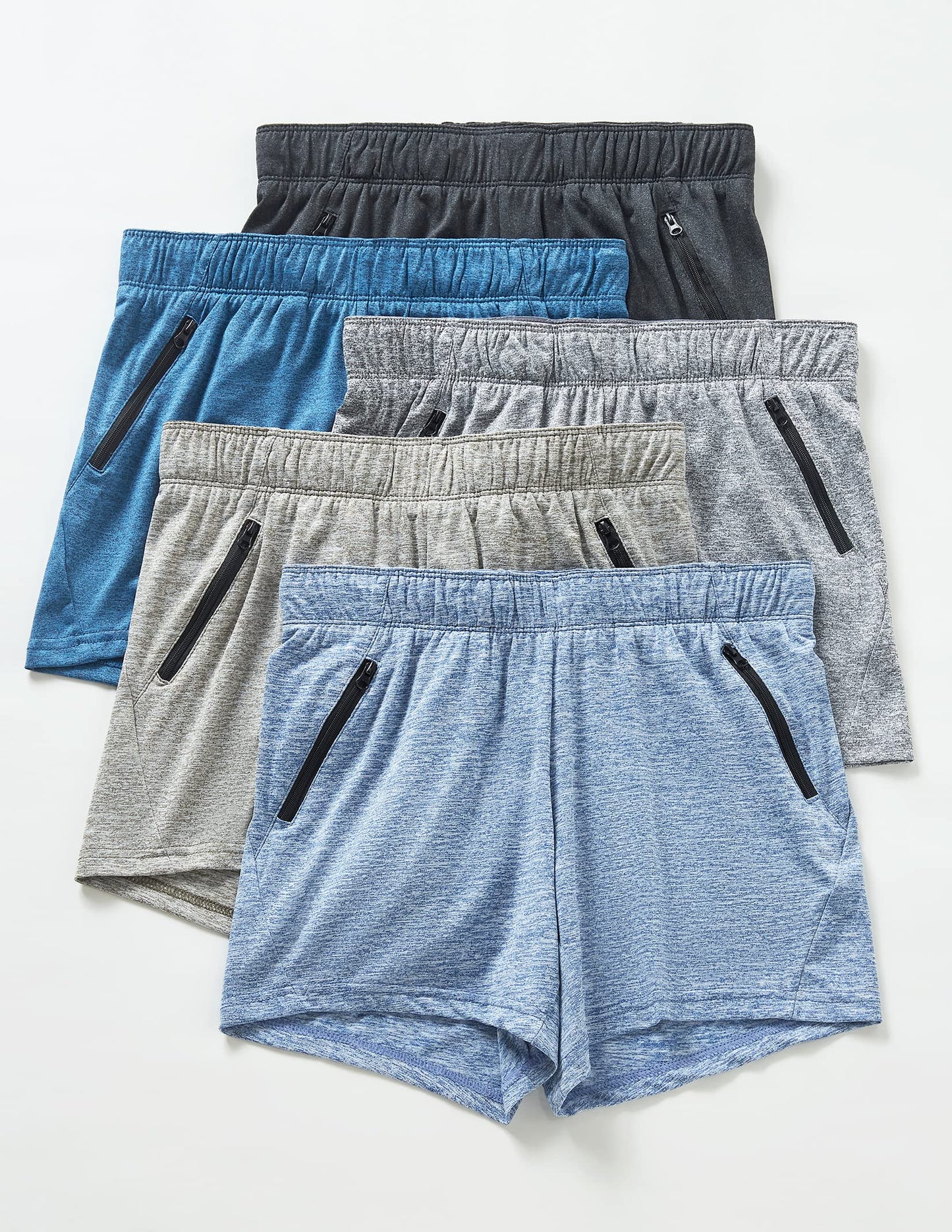 5 Pack: Womens Workout Gym Shorts Casual Lounge Set, Ladies Active Athletic Apparel with Zipper Pockets (Set 2, Medium)