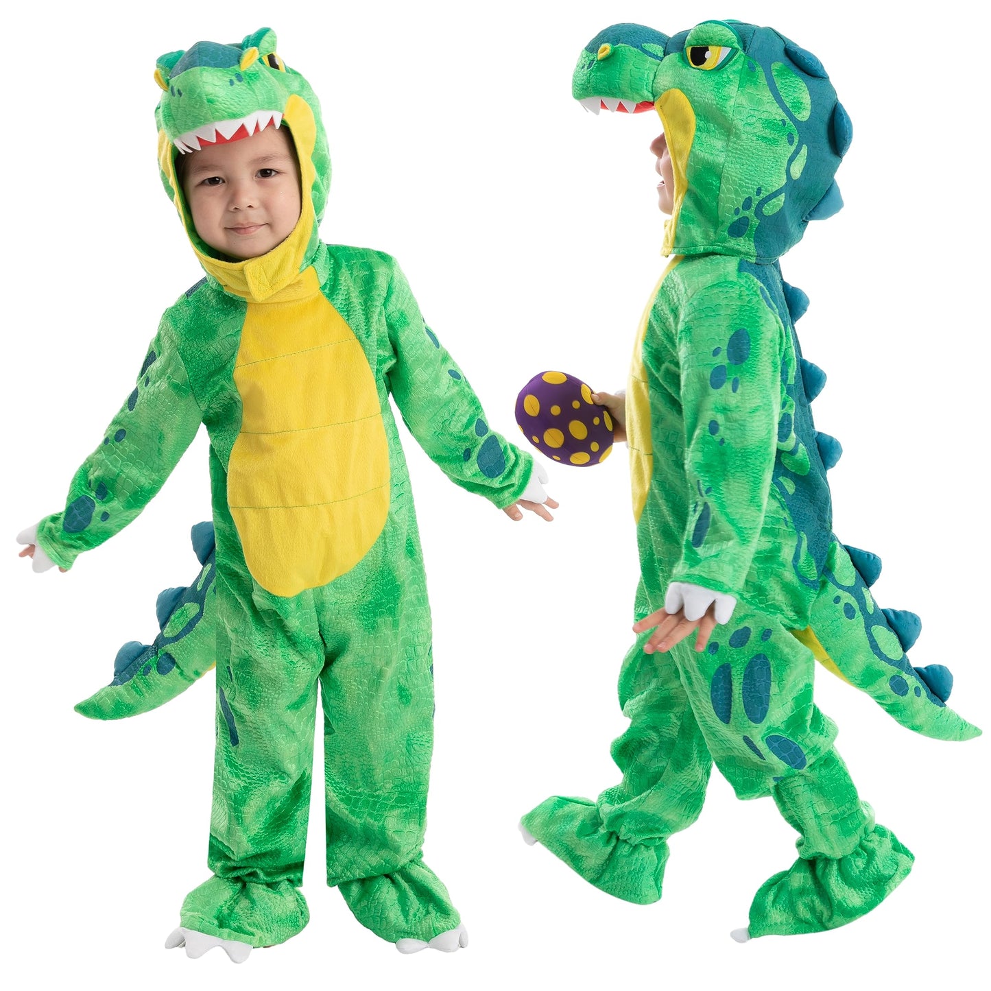Spooktacular Creations Halloween Dinosaur Costume Kids, T-Rex Costume Outfit with Egg for Toddler Child Dress Up Party