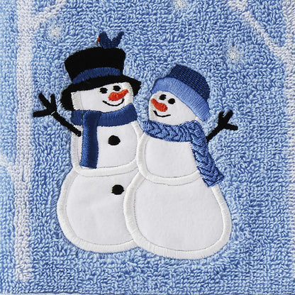 SKL Home Christmas Winter Friends Snowman Hand Towel 2pc Set for Bath/Kitchen & Gift, Blue