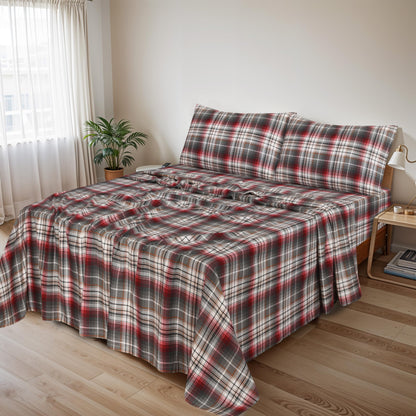 RUVANTI Flannel Sheets King Size - 100% Cotton Brushed King Size Sheets Set - Deep Pockets 16 Inches Bed Sheets - All Seasons Breathable & Extra Soft - Warm & Cozy, 4 Piece, Halloween Check