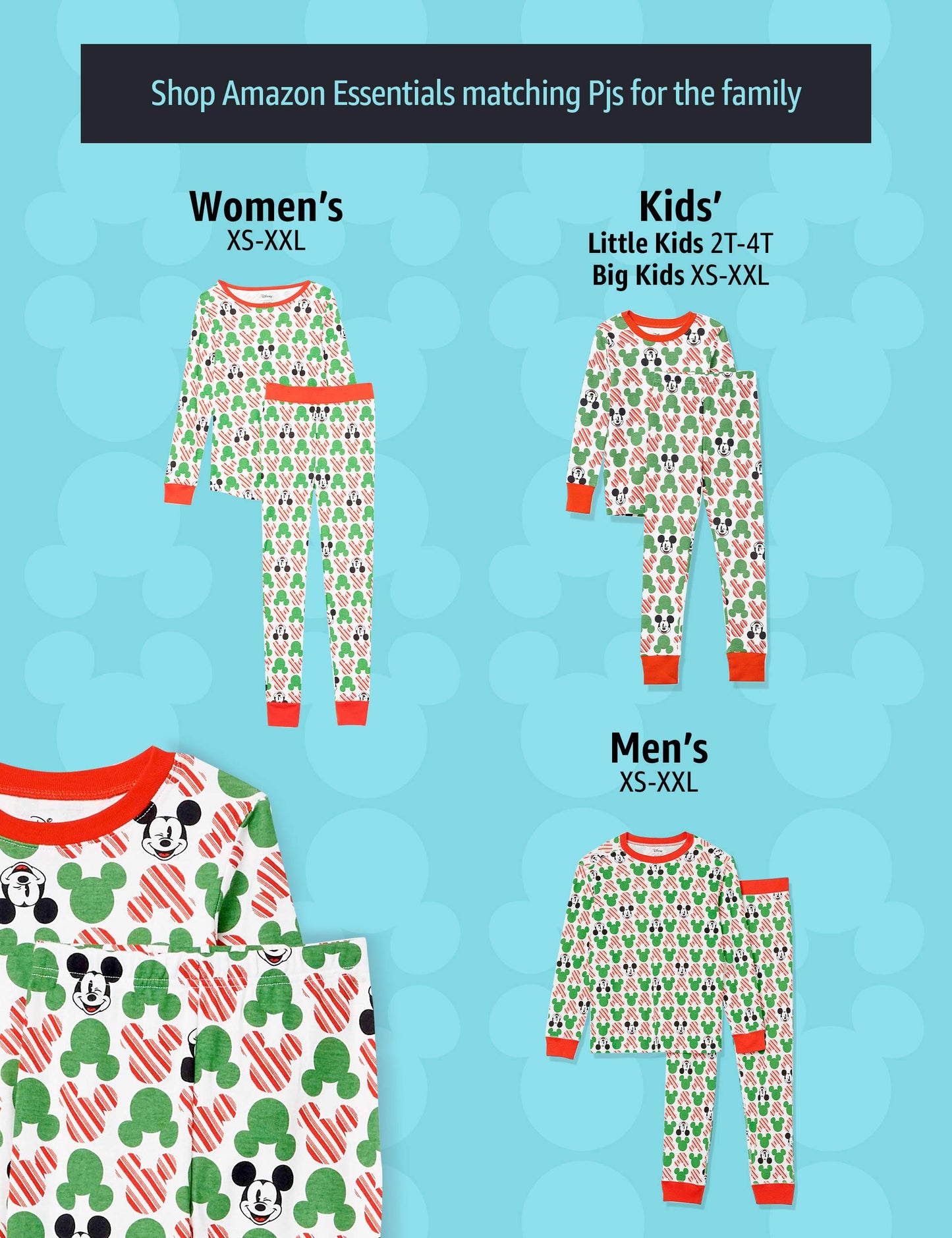 Amazon Essentials Disney | Marvel | Star Wars Women's Snug-Fit Cotton Pajama Sleepwear Sets, Mickey - Womens Snug-fit, Medium