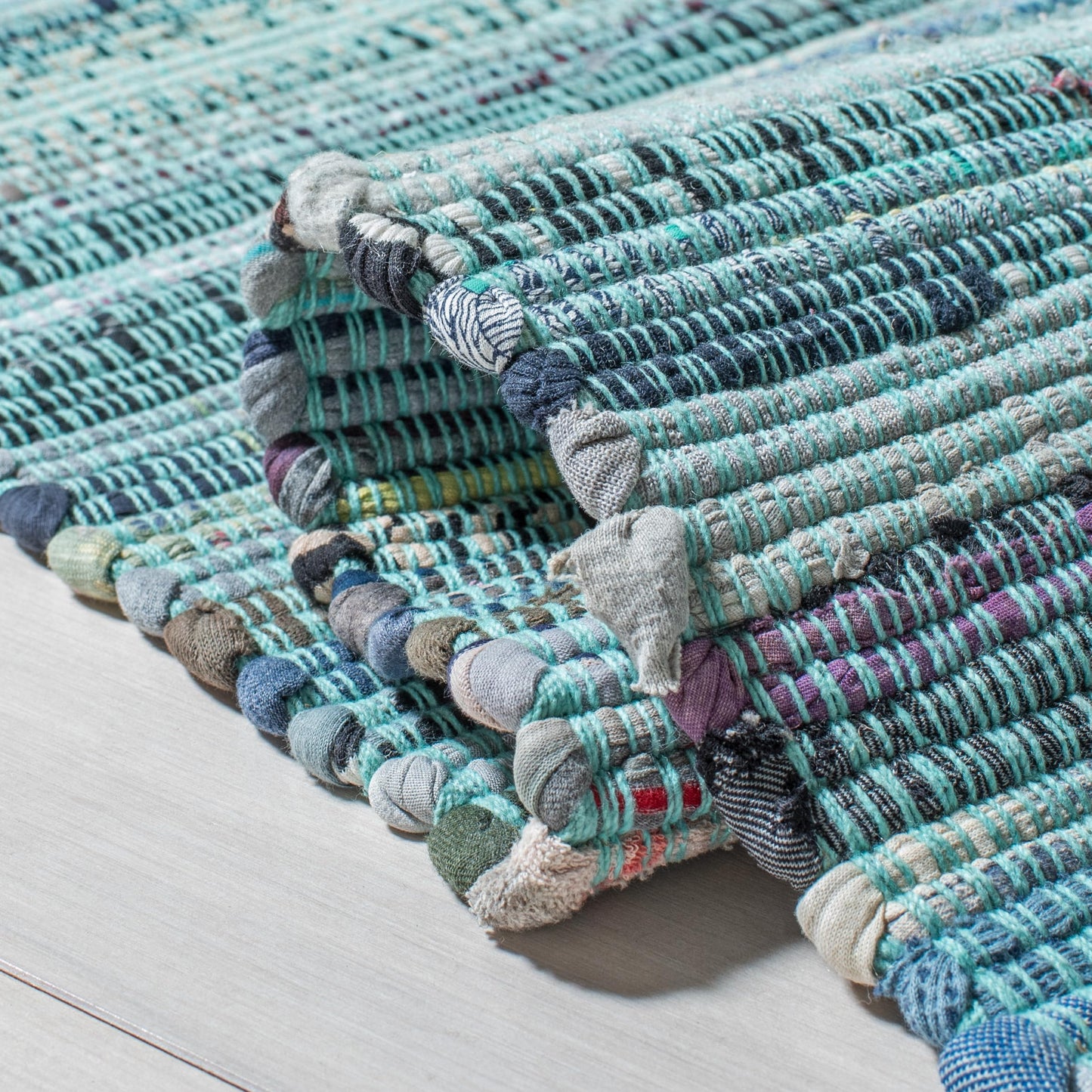 SAFAVIEH Area Rug 8x10 - Rag Collection - Large - Turquoise & Multi, Handmade Cotton, Boho Stripe Pattern, Ideal for Living Room, Bedroom, Office, Dining Space (RAR127C)