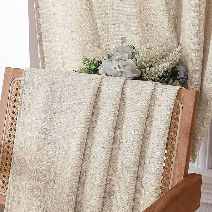 Tollpiz Linen Tier Curtain Rod Pocket Semi Sheer Half Kitchen Curtains Burlap Light Filtering Thick Linen Drape for Bathroom, 30 x 36 inches Long, Natural, Set of 2 Panels
