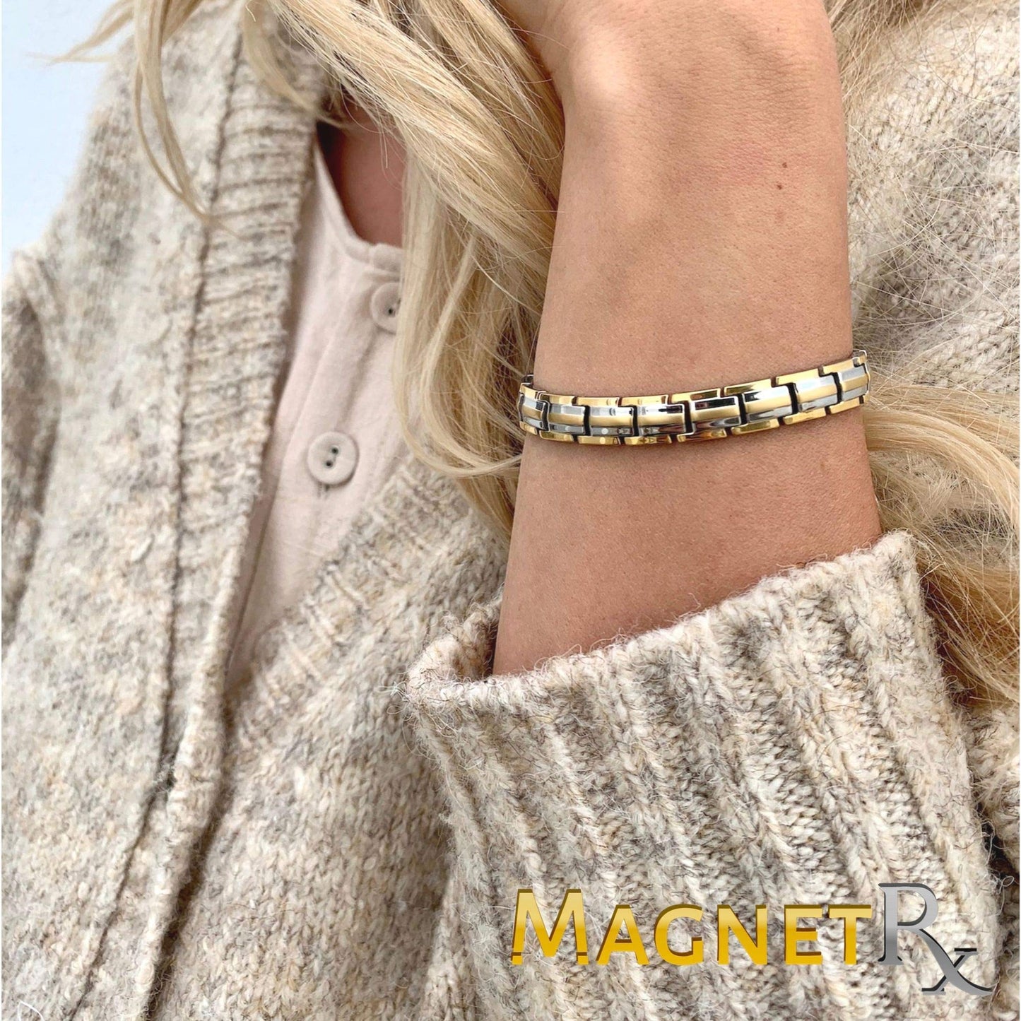 MagnetRX® Women's Ultra Strength Magnetic Bracelet - Effective Titanium Magnetic Bracelets for Women - Adjustable Bracelet Length with Sizing Tool for Perfect Fit (Silver & Gold)