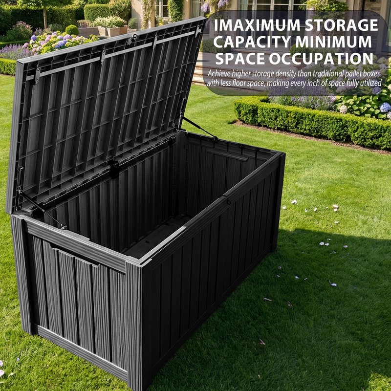 MAIUSCOLI 150 Gallon Outdoor Storage Box Waterproof Outside Resin Deck Box, Lockable Storage Bin for Patio Furniture,Garden Tools,Cushions,Pool Accessories(Black)