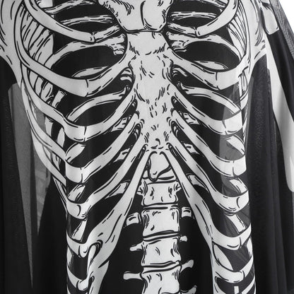 GRAJTCIN Halloween Skeleton Costume for Women Lace Poncho Day of The Dead Costume Plus Size Skull Spider Cape- 3D Skeleton(Black)