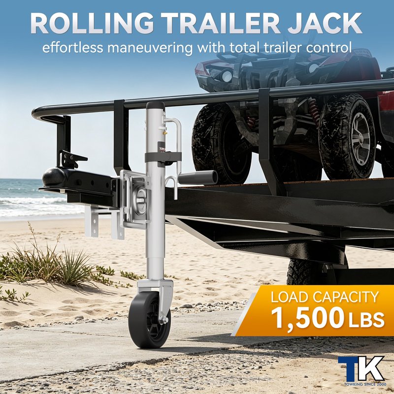 TOWKING Upgraded Spoke Wheel Trailer Jack, 10" Vertical Movement, 1500 lbs, for RV, Boat, Trailer and More, Black, Silver