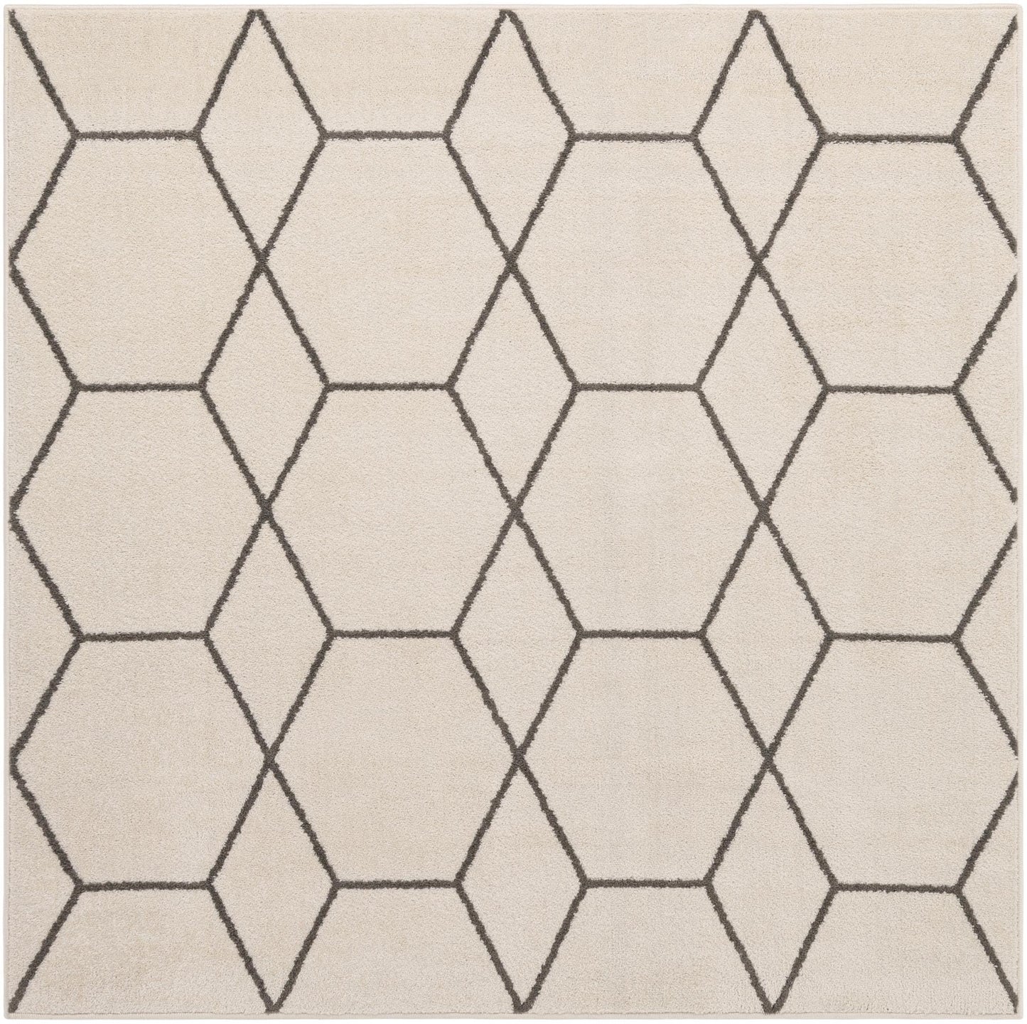 Rugs.com - Lattice Frieze Rug – 6 Ft Square Ivory Easy-Clean Rug – Modern Trellis Design for Living Rooms, Bedrooms, and Home Offices