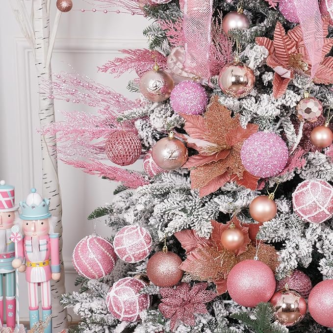 6pcs 3.94" Christmas Ball Ornaments Glitter Shatterproof Christmas Tree Ornaments Sequin Xmas Hanging Balls Decorations for Wedding Party Holiday(Pink)