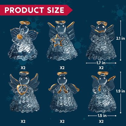 JOYIN Christmas Set of 12Pcs Spun Angel Ornament, Clear Angel Hanging Ornaments with LED Lights for Christmas Tree Decorations, Xmas Party Favor