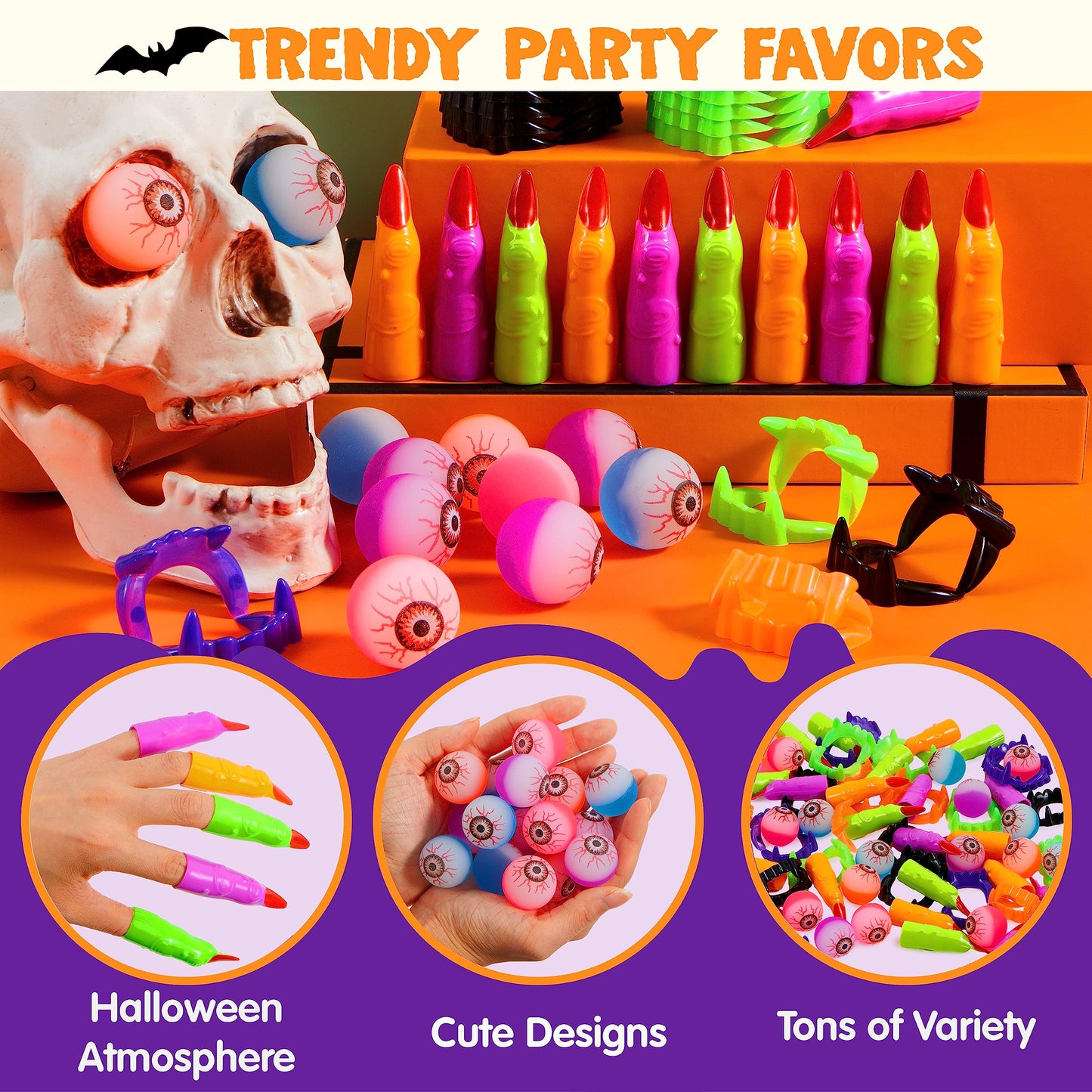 JOYIN 72 PCS Halloween Party Favors Game Toy Gifts-Scary Eyeballs, Witch Fingers and Vampire Teeth Set for Kids Child Trick or Treat Party Supplies, Gift Exchange, Halloween Carnival Game Prizes
