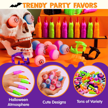 JOYIN 72 PCS Halloween Party Favors Game Toy Gifts-Scary Eyeballs, Witch Fingers and Vampire Teeth Set for Kids Child Trick or Treat Party Supplies, Gift Exchange, Halloween Carnival Game Prizes