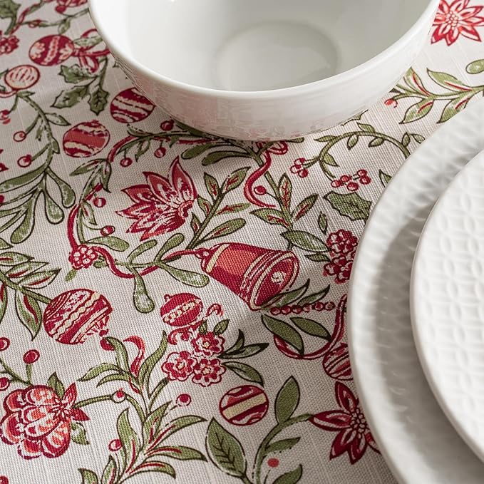 Maison d' Hermine Table Cloth Rectangle Table 100% Cotton 70 x 108 Inches Fall Tablecloth Reusable Everyday Use for Thanksgiving Christmas Decorations Dining Farmhouse Party (Reveillon Au Jardin)