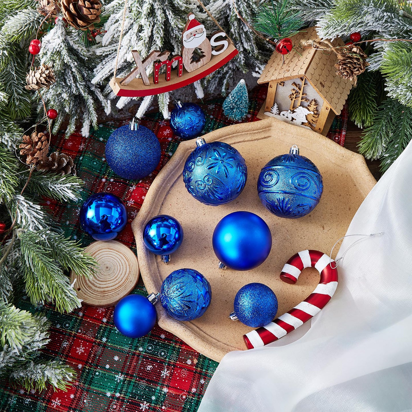 Wironlst Christmas Ball Ornaments - 30pcs Shatterproof Plastic Christmas Ornaments Hanging Ball Decorations for Xmas Tree, Holiday, Wedding, Party (Multi-Size, Blue)
