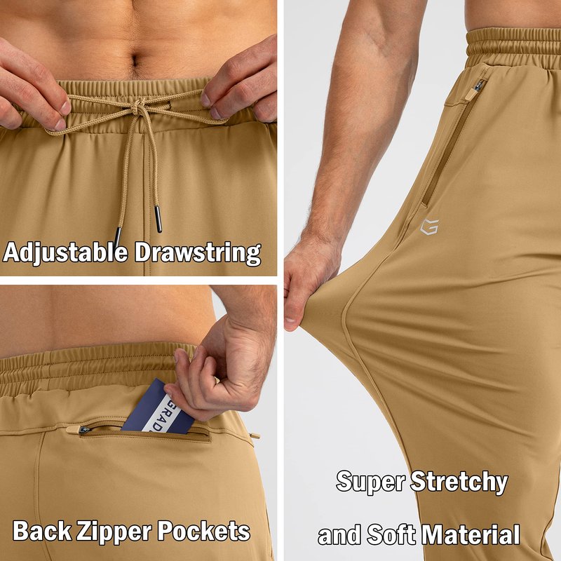 G Gradual Men's Sweatpants with Zipper Pockets Tapered Joggers for Men Athletic Pants for Workout, Jogging, Running (Dark Khaki, Small)