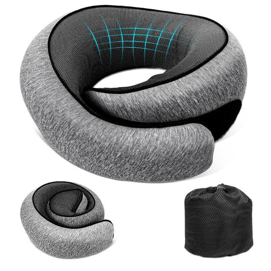 GongPath Travel Neck Pillow for Airplane, Memory Foam Neck Pillow with 360° Support, Adjustable Velcro, Breathable Washable Cover, Compact for Long Flights, Car, Train, Office, Light Grey(Dark Grey)