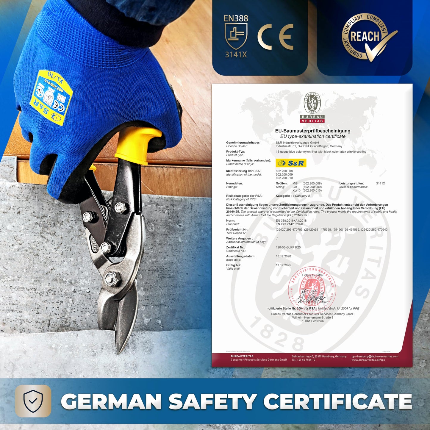 S&R Work Gloves – 12 Pairs, Size XL/10, Latex-Coated Nylon Protective Gloves for Indoor & Outdoor Use