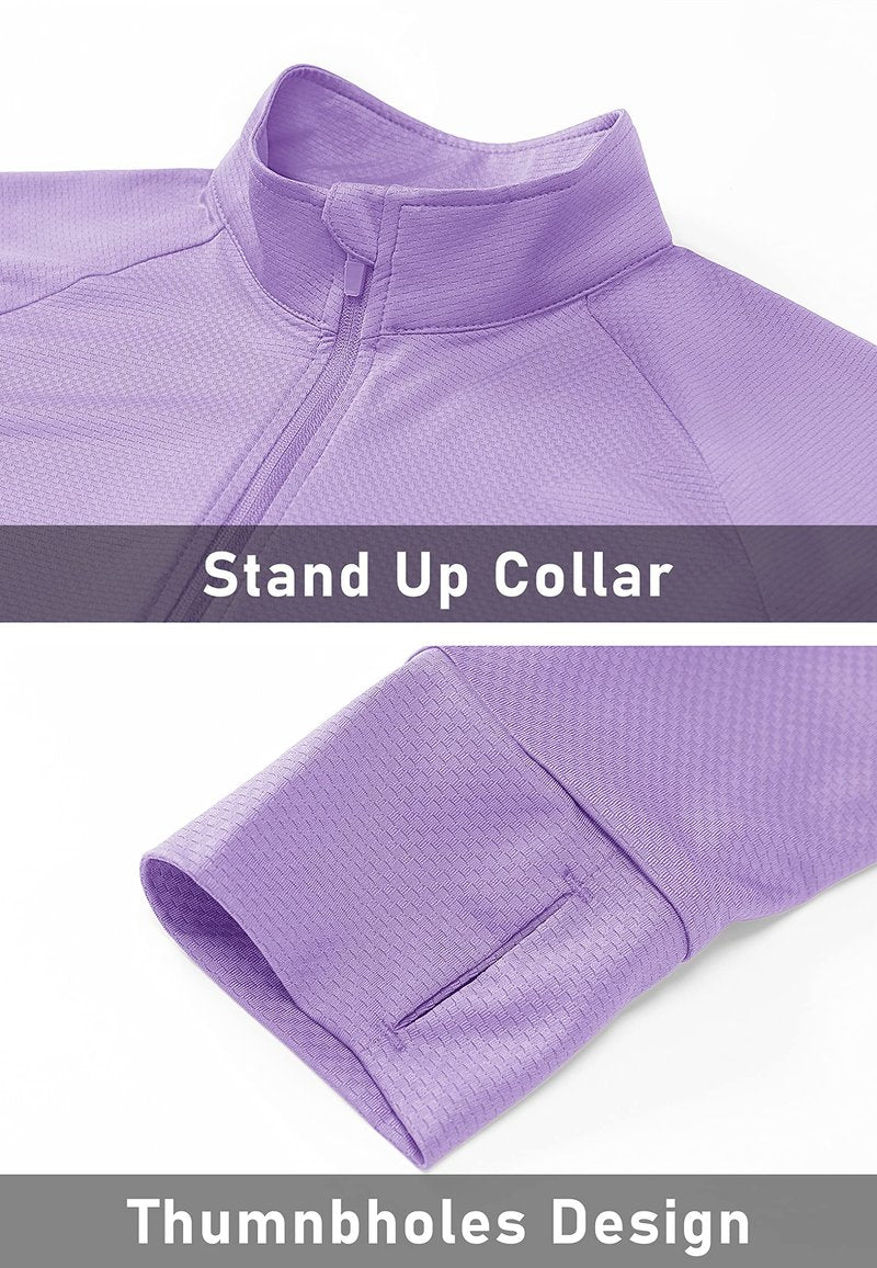 MAGCOMSEN Women's Hiking Jacket Lightweight Long Sleeve UPF 50+ Sun Protection Shirt Breathable SPF Shirts with Thumb Holes Light Purple M