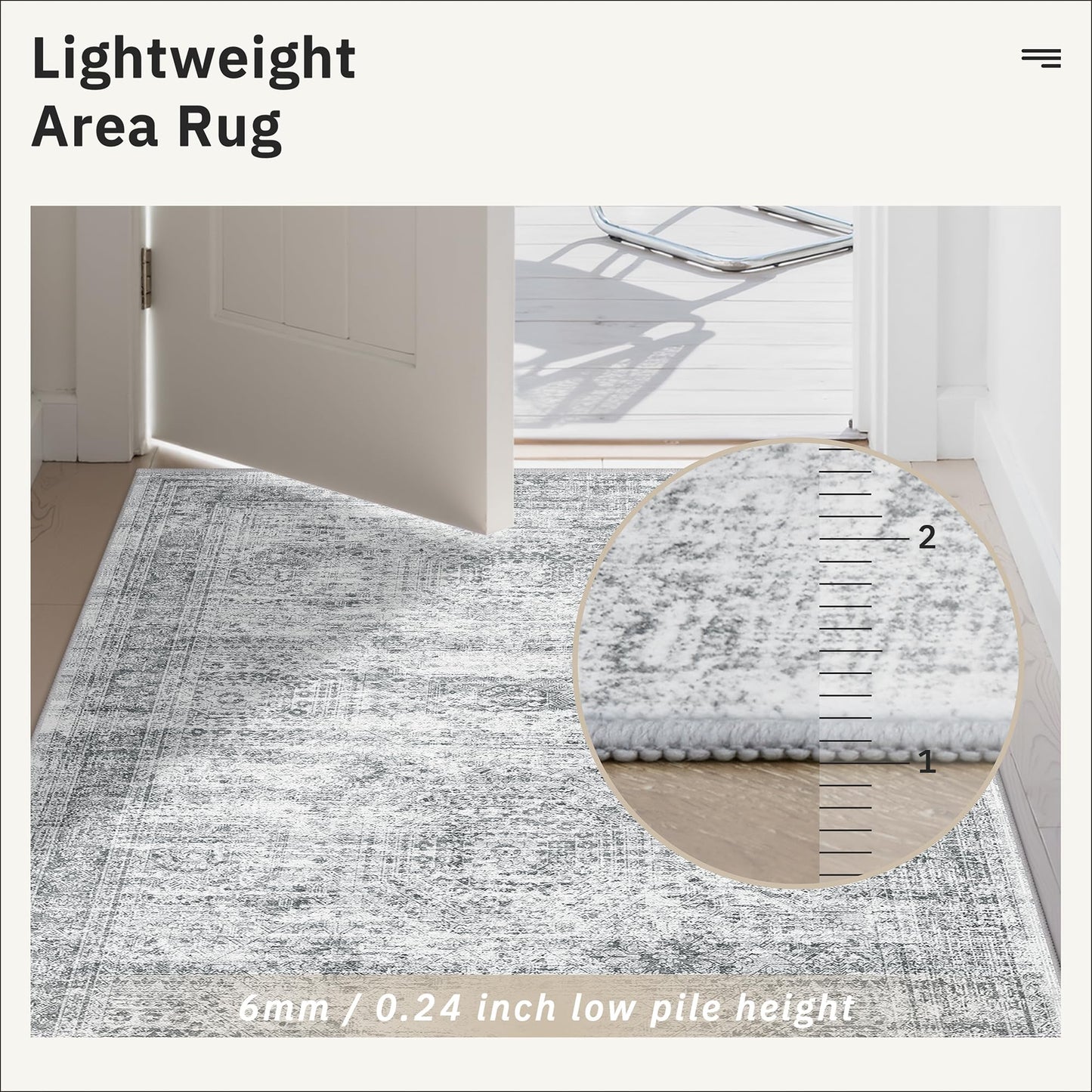 Soalmost Runner Rug 2'6" x 14' Washable Non-Slip Runner Rugs for Kitchen Bathroom Laundry Room Vintage Ultra Thin Runners for Hallway Entryway Grey