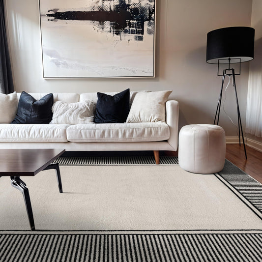 Rugshop Modern Distressed Bordered Indoor Area Rug for Living Room,Bedroom,Kitchen Rug Low Pile Rug with Jute Backing 5' x 7' Cream