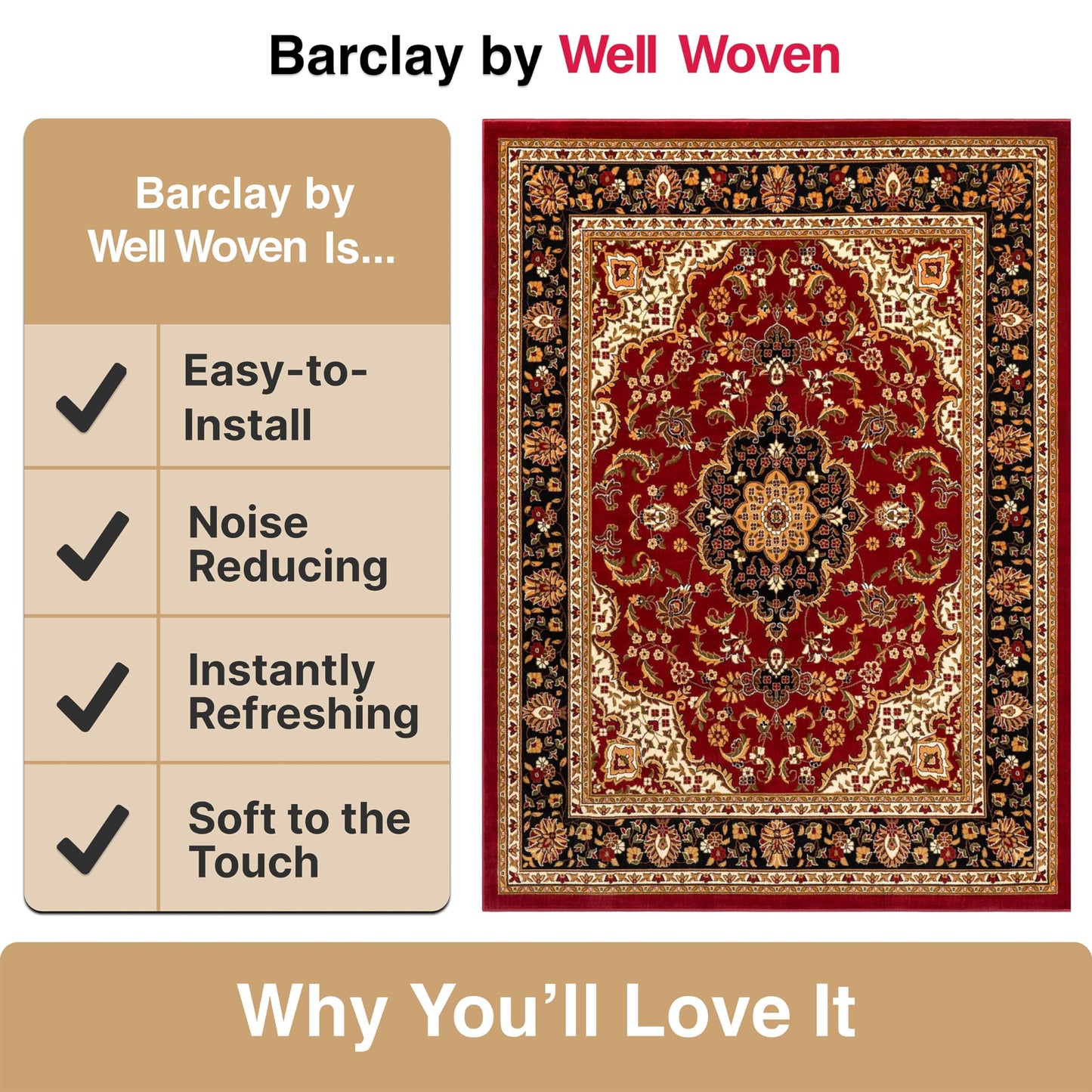 Well Woven Barclay Collection Medallion Kashan Red 5x7 (5'3" x 7'3") Area Rugs - Stain & Fade Resistant - Perfect Red Rug for Living Room, Bedroom, or Dining Room