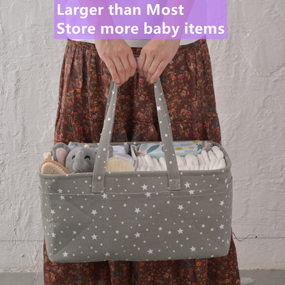 Baby Diaper Caddy Organizer- Extra Large Portable Diaper Basket with Removable Divider, Multi-Use Nursery Organizer for Diapers,Wipes,Baby Essential-Perfect Baby Basket bag Registry Must Have