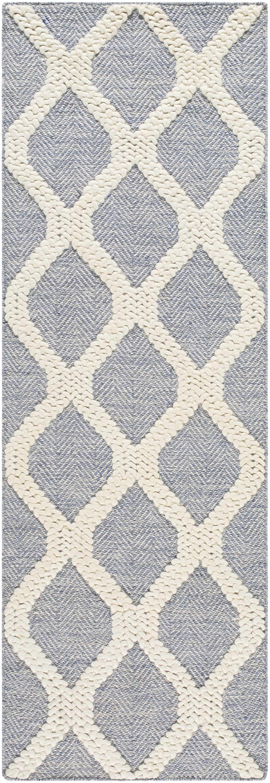 Hauteloom Ecolux Recycled Material Living Room, Bedroom Area Rug - Geometric Diamond Trellis Lattice Herringbone - Contemporary Scandinavian Modern Minimalist Nordic - Blue, Cream, Light - 27" x 45"