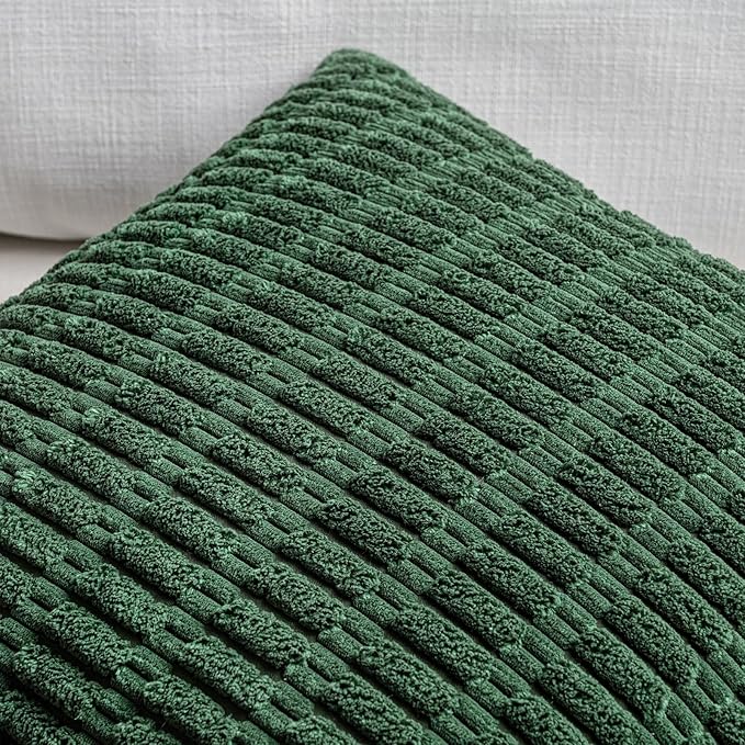 Fancy Homi 1 Pack Hunter Green Long Lumbar Body Decorative Throw Pillow Covers 14x36 Inch for Bed Couch Bedroom Bench, Soft Corduroy Rectangle Solid Forest Green Pillow Case 35x91 cm
