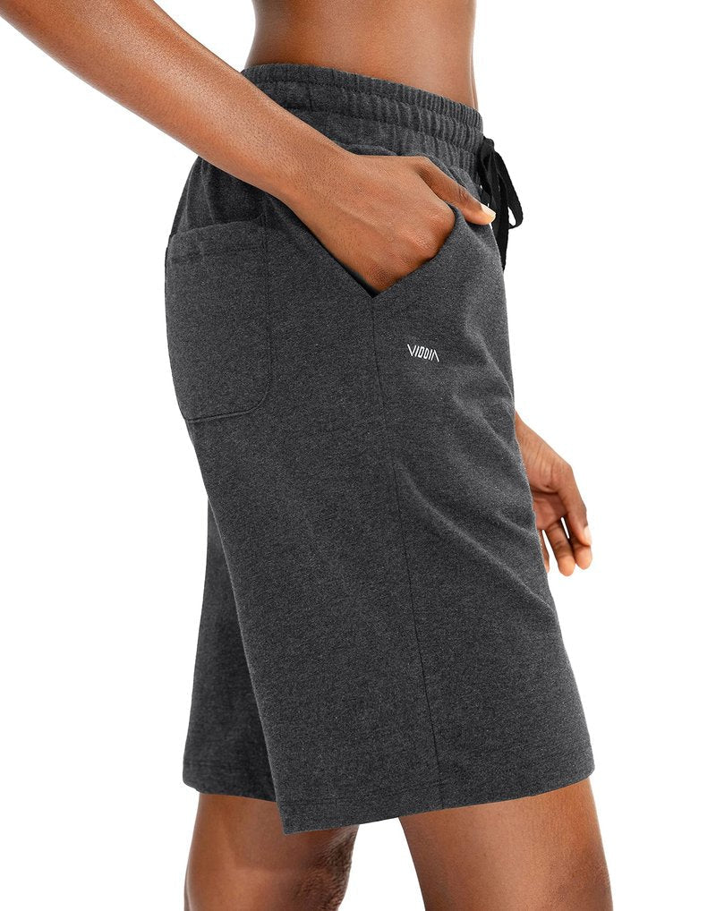Viodia Women's Bermuda 9" Long Shorts with Pockets Cotton Sweat Lounge Shorts for Women Jersey Athletic Knee Length Shorts for Summer Black camo S