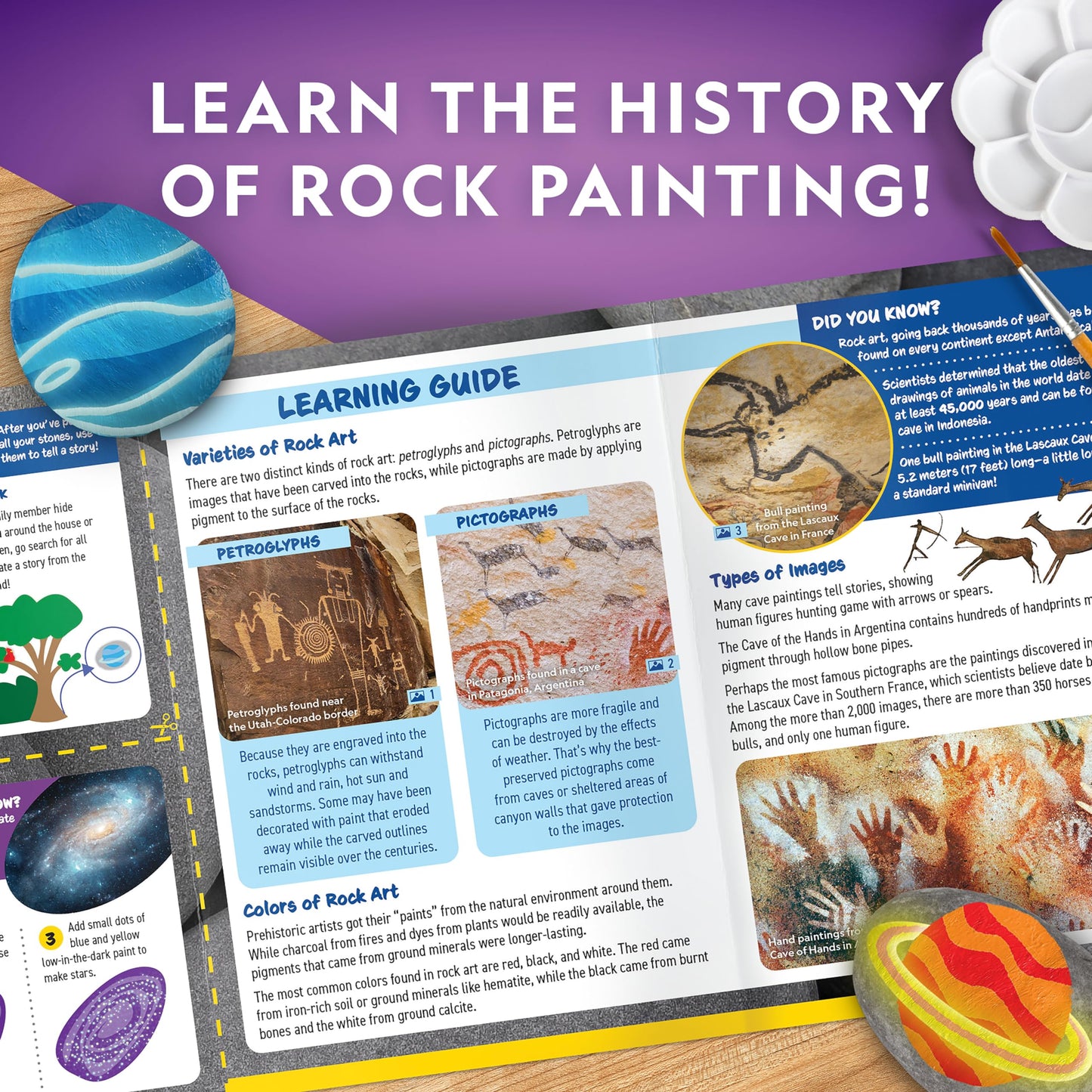 Blue Marble National Geographic Glow in The Dark Rock Painting Kit - Arts & Crafts Kit for Kids, Decorate 15 River Rocks with 15 Paints & Art Supplies, Kids Craft