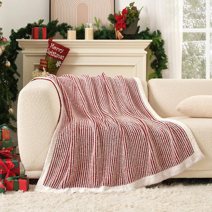 Snuggle Sac Christmas Red Soft Throw Blanket for Couch, Fuzzy Microfiber Fluffy Throws, for Women, Ultra Soft Blankets for Couch, Sofa, Bed, Travel, Red Cream, 50x60 inches
