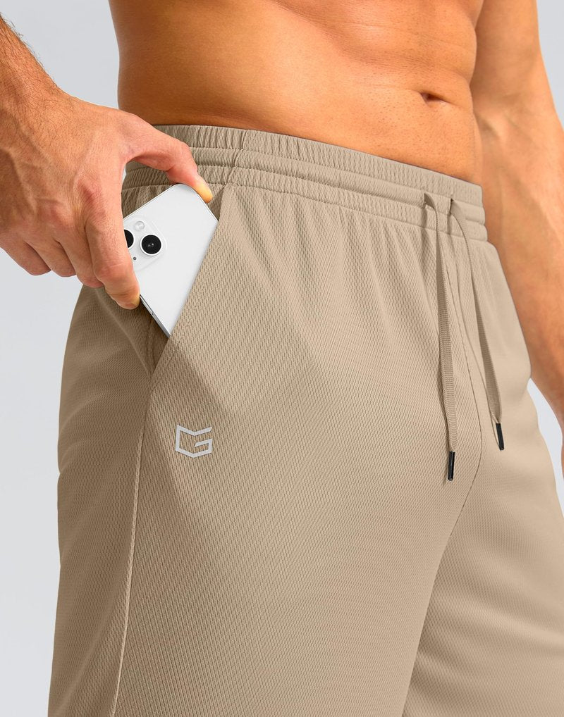 G Gradual Men's Athletic Shorts with Pockets 9" / 11" Long Basketball Shorts Lightweight Quick Dry Gym Workout Shorts for Men(Light Khaki,XL)