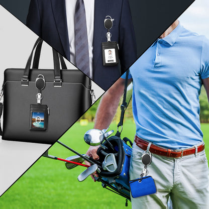 ELV Badge Holder, ID Card Wallet with 5 Card Slots, 1 RFID Blocking Pocket, Retractable Reel and Neck Lanyard Strap for Offices, School, Driver Licence